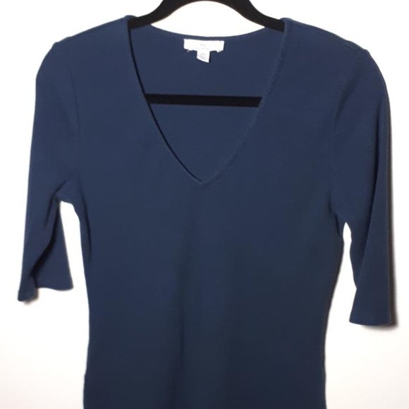 “Halston” navy blue 3/4 sleeve tee shirt size medium - Picture 1 of 4
